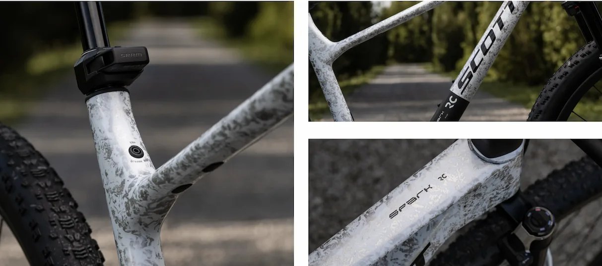 Detail bočního profilu Spark RC s logem SCOTT na top tubu