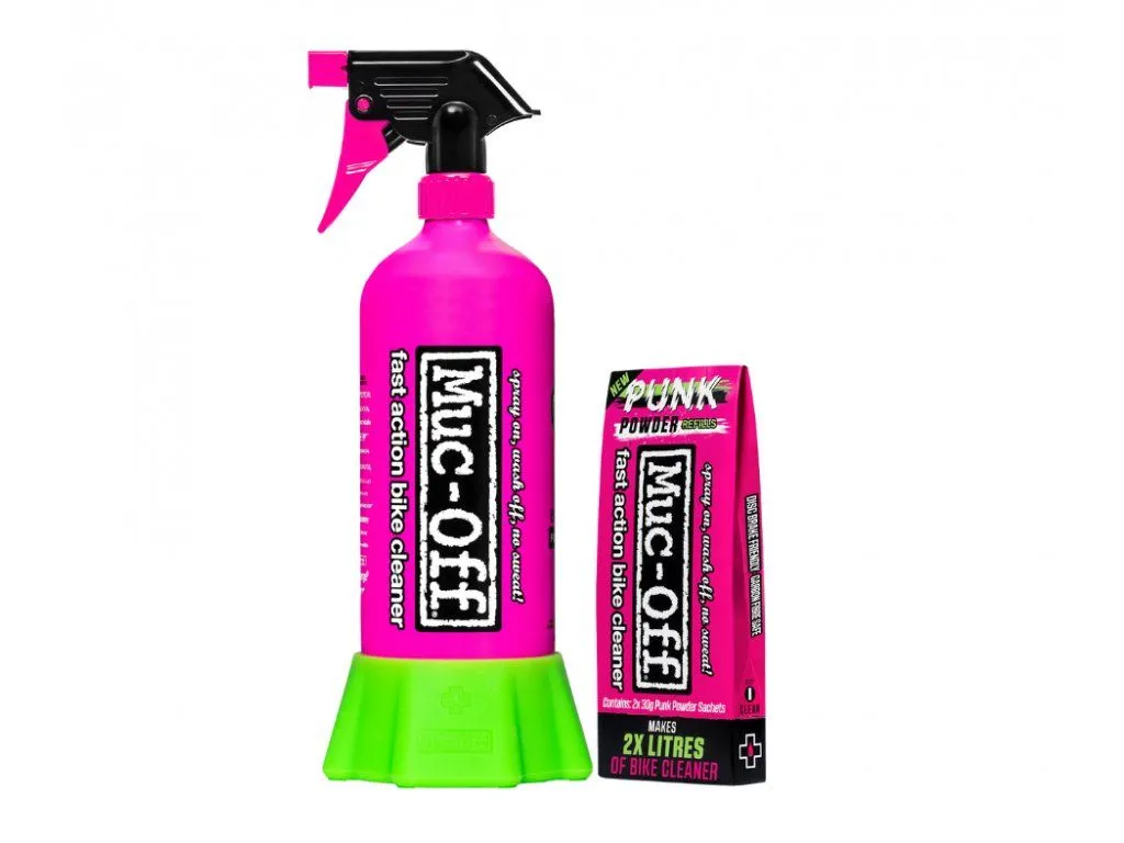 Muc-Off Bottle for Life + Punk Powder – eko sypký čistič kol s alu lahví